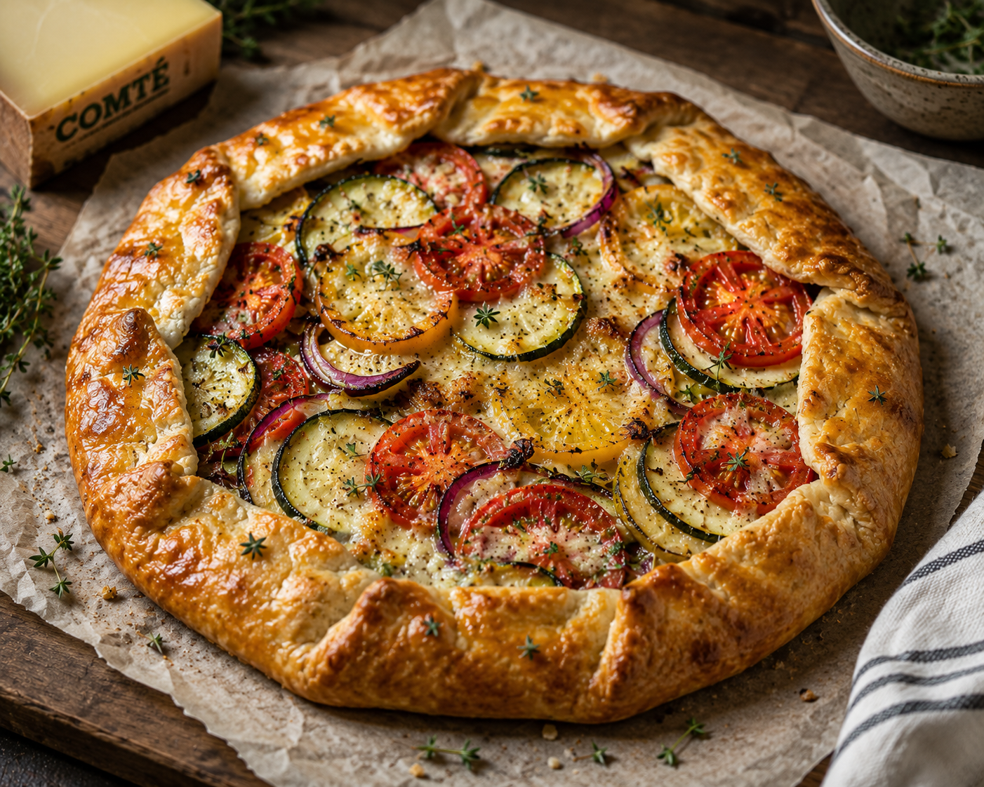 Comte and summer vegetable galette